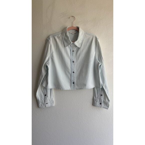 Vince Spring Cotton Twill Cropped Snap Shirt in Celestine Light Blue size M - Picture 2 of 16